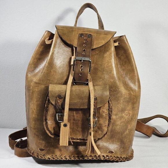 Handbags - Vintage Handmade In Mexico Sturdy Brown Leather Backpack Cinch & Buckle